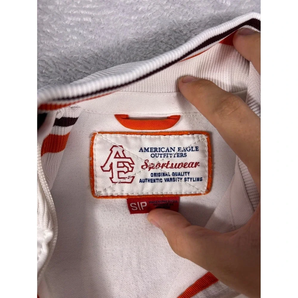 Y2K American Eagle Track Jacket Mens S White Full Zip Striped Embroidered